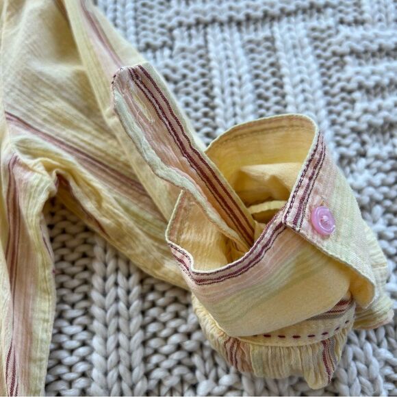 Y2K GAP Cotton Lightweight Semi Sheer Long Sleeve Button Yellow Blouse Size L - Picture 12 of 13